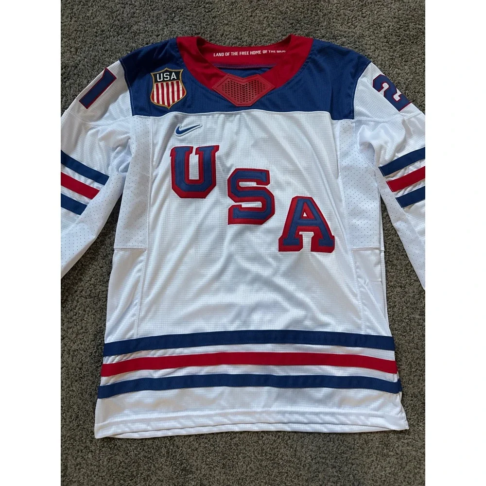 Nike Team USA Dylan Larkin 21 Hockey Jersey Mens Large White Dri-FIT NWT